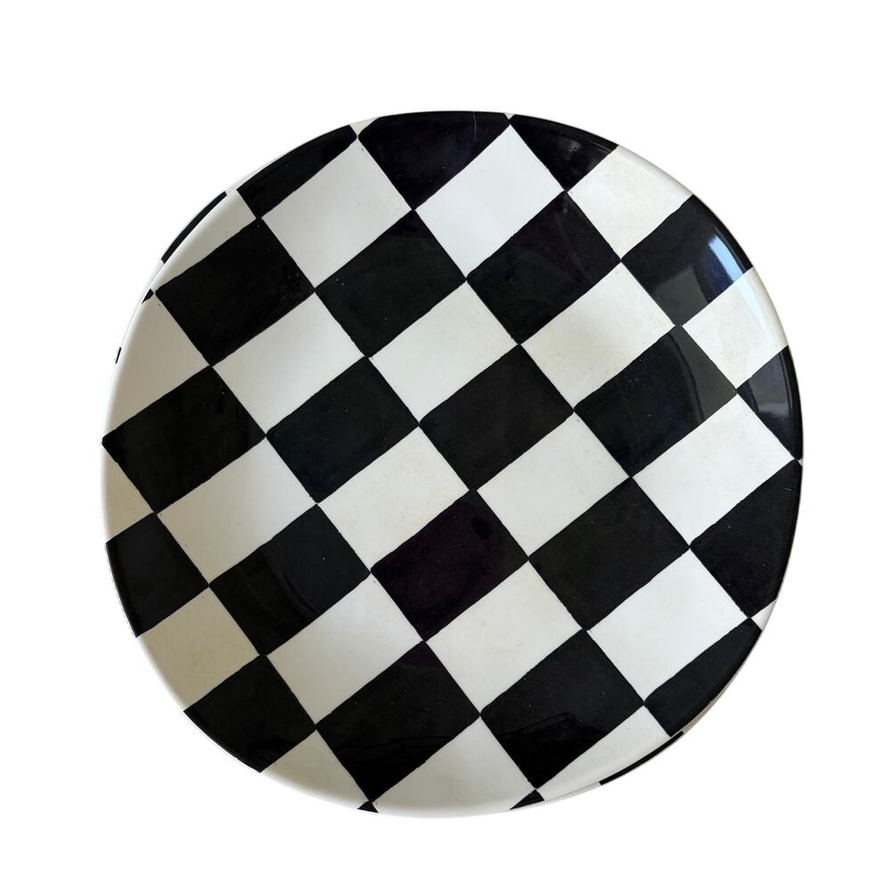 Black & White Checkered Melamine Appetizer Plates 6in Set of 4 New